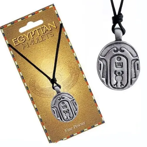 Biżuteria e-shop Naszyjnik - czarny sznurek, metalowa zawieszka, owalny egipski amulet