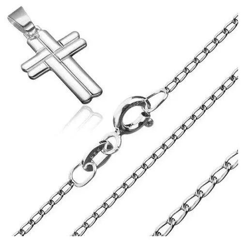 Biżuteria e-shop Naszyjnik, lśniący łańcuszek z owalnych ogniw i przeplatany krzyż, srebro 925