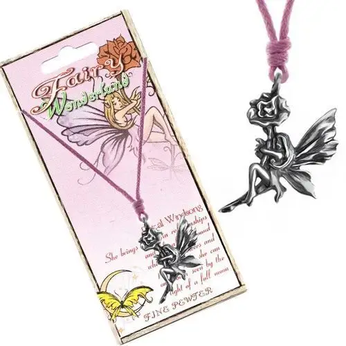Biżuteria e-shop Naszyjnik - różowy sznurek, metalowa zawieszka wróżki na kwiatku