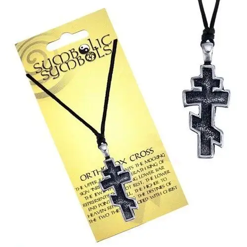 Naszyjnik - sznurek i metalowa zawieszka, ortodoksny krzyż, patyna Biżuteria e-shop