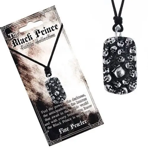 Naszyjnik sznurkowy - czarny z metalową tabliczką i czaszkami Biżuteria e-shop