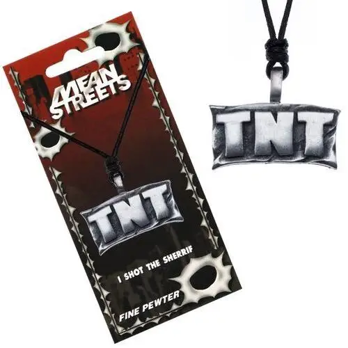 Naszyjnik sznurkowy, metalowa zawieszka - tabliczka z napisem "TNT", S1.16