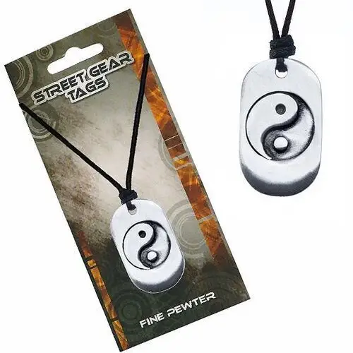 Naszyjnik sznurkowy, metalowa zawieszka z symbolem Yin Yang, S3.10