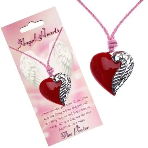 Naszyjnik sznurkowy z czerwoną zawieszką serce ze skrzydłem Biżuteria e-shop