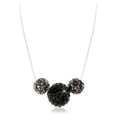 Biżuteria e-shop Naszyjnik z czarno-szarymi koralikami z kryształkami, półprzezroczysty sznur, zapięcie ze srebra 925