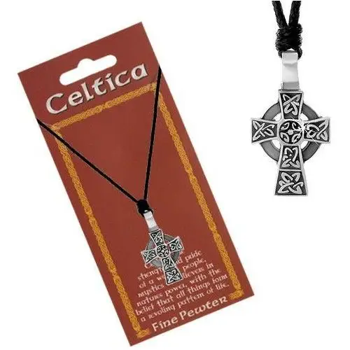 Biżuteria e-shop Naszyjnik z czarnym sznurkiem i patynowaną zawieszką, celtycki krzyż