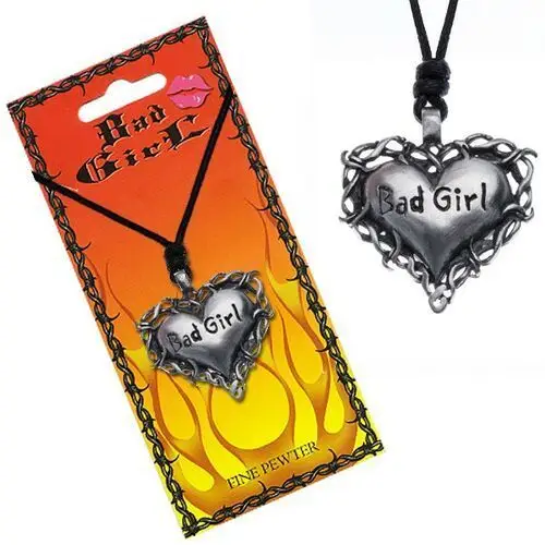 Biżuteria e-shop Naszyjnik z wisiorkiem serce w cierniach z napisem "bad girl"