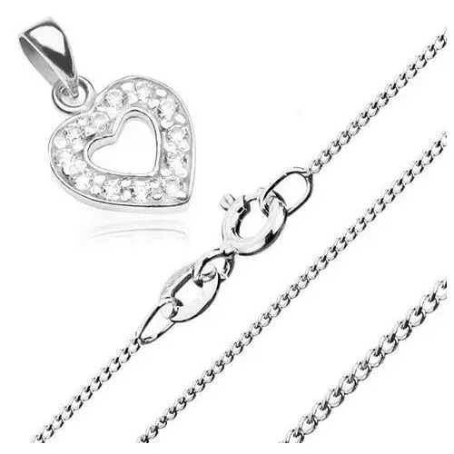 Naszyjnik ze srebra 925, cyrkoniowy zarys serca i lśniący łańcuszek Biżuteria e-shop