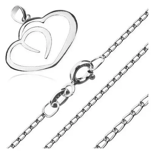 Naszyjnik ze srebra 925 - kontury dwóch serc na łańcuszku z podłużnych ogniw Biżuteria e-shop
