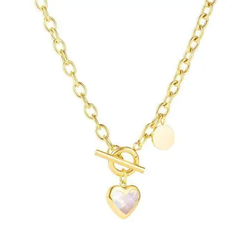 Biżuteria e-shop Naszyjnik ze stali 316l - serce z perłą, lśniące kółko, złoty kolor