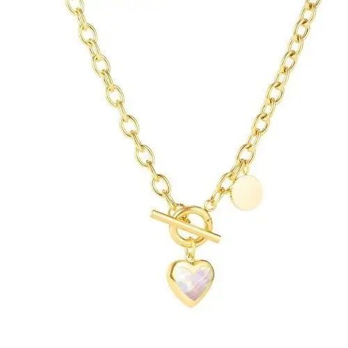 Naszyjnik ze stali 316l - serce z perłą, lśniące kółko, złoty kolor Biżuteria e-shop