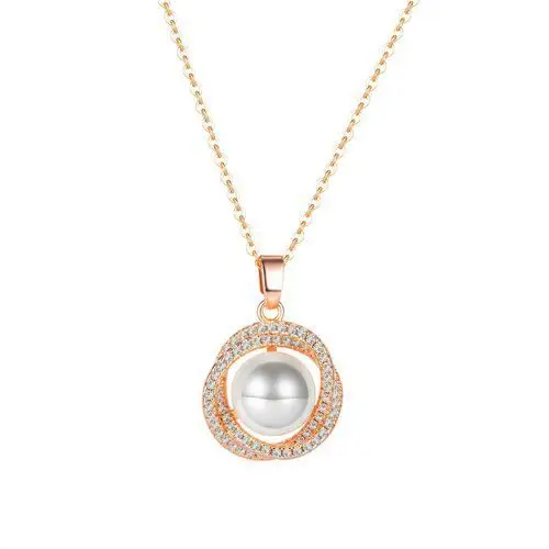Biżuteria e-shop Naszyjnik ze stali - skrzyżowane cyrkoniowe obręcze, biała syntetyczna perła