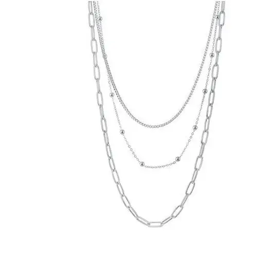 Naszyjnik ze stali w kolorze srebrnym - potrójny łańcuszek z różnymi wzorami, kuleczki, SP16.17