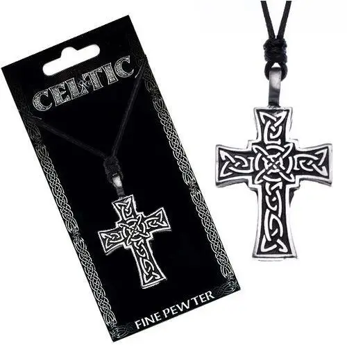 Naszyjnik ze sznurkiem – czarny, krzyż celtycki