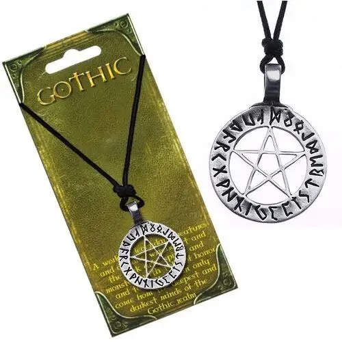 Biżuteria e-shop Naszyjnik ze sznurkiem - magiczny pentagram z runami w kółku