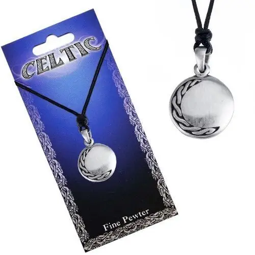 Biżuteria e-shop Naszyjnik ze sznurkiem, okrągły metalowy wisiorek, węzeł celtycki półksiężyc