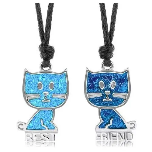 Naszyjniki sznurkowe, jasnoniebieski i ciemnoniebieski kotek, emalia, napis best friend Biżuteria e-shop
