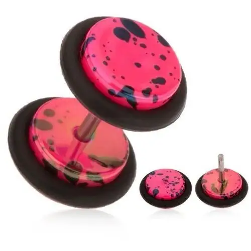Neonowo różowy fake plug do ucha z akrylu, oleiste plamy, gumki, PC01.22