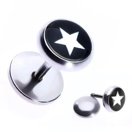 Biżuteria e-shop Niby stalowy piercing do ucha z gwiazdą w czarnym kółku