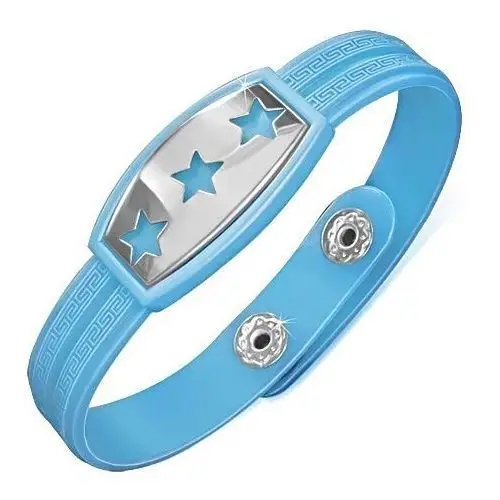 Niebieska gumowa bransoletka z gwiazdami na stalowej wstawce, kolor niebieski
