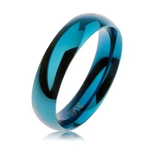 Niebieska stalowa obrączka, gładka zaokrąglona powierzchnia, wysoki połysk, 5 mm - Rozmiar: 62, kolor niebieski
