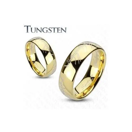 Obrączka tungsten, zaokrąglona powierzchnia złotego koloru, motyw władcy pierścieni, 6 mm - rozmiar: 54 Biżuteria e-shop