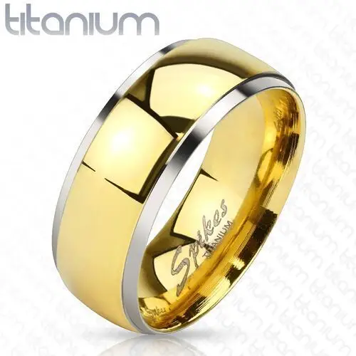 Biżuteria e-shop Obrączka z tytanu - lśniący pas w złotym odcieniu i wąskie krawędzie srebrnego koloru, 8 mm - rozmiar: 69