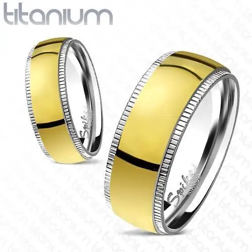 Obrączka z tytanu - szeroki złoty środek i karbowane krawędzie - rozmiar: 56 Biżuteria e-shop