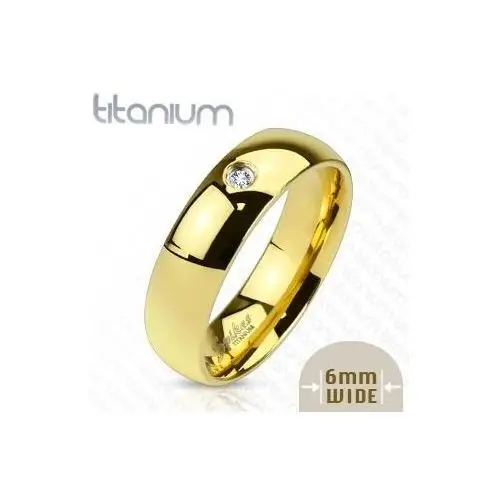 Obrączka z tytanu złotego koloru z cyrkonią, 6 mm - rozmiar: 60 Biżuteria e-shop