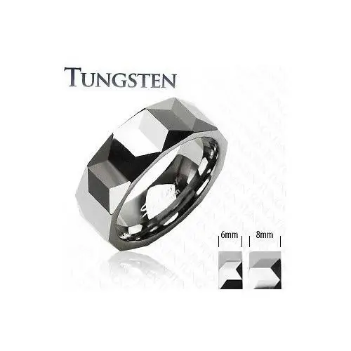 Obrączka z wolframu srebrnego koloru, geometrycznie wyszlifowana powierzchnia, 6 mm - rozmiar: 67 Biżuteria e-shop