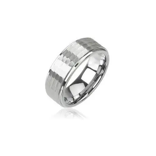 Obrączka z wolframu srebrnego koloru, szlifowany wzór, 8 mm - rozmiar: 69 Biżuteria e-shop
