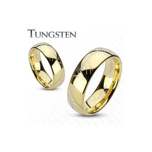 Biżuteria e-shop Obrączka z wolframu w kolorze złotym, motyw władcy pierścieni - rozmiar: 67