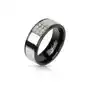 Obrączka ze stali - srebrna z czarnymi brzegami, cyrkoniowy kwadrat - rozmiar: 65 Biżuteria e-shop Sklep