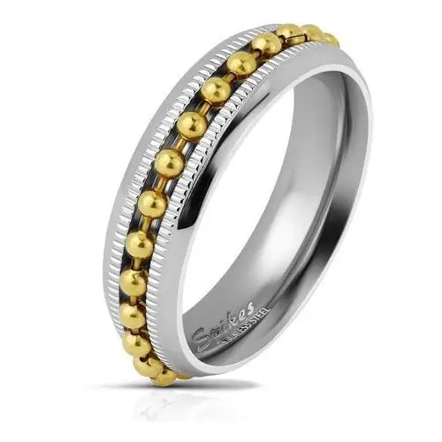 Obrączka ze stali w kolorze srebrnym - błyszczące kuleczki w złotym odcieniu, 6 mm - rozmiar: 52 Biżuteria e-shop