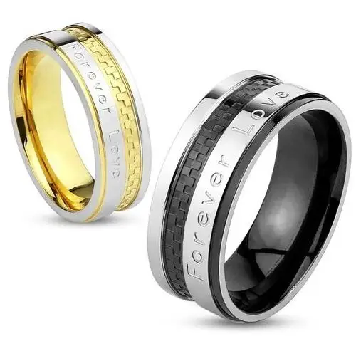 Biżuteria e-shop Obrączka ze stali w srebrno-złotym kolorze, wzór szachownicy, "forever love", 6 mm - rozmiar: 57