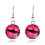 Biżuteria e-shop Okrągłe kolczyki cabochon, przezroczyste wypukłe szkło, różowe kocie oko Sklep