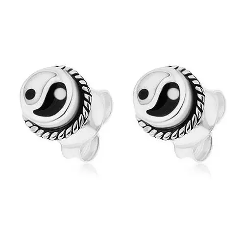 Okrągłe kolczyki, srebro 925, czarno-biały symbol yin i yang Biżuteria e-shop