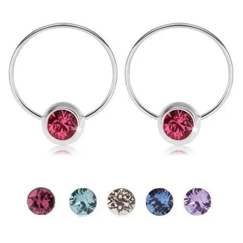 Biżuteria e-shop Okrągłe kolczyki, srebro 925, kolorowa cyrkonia w okrągłej obwódce - kolor: różowy