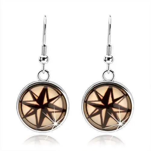 Okrągłe kolczyki w cabochon stylu, czarno-kremowa gwiazda ośmioramienna Biżuteria e-shop