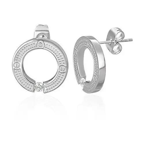 Okrągłe kolczyki wkręty ze stali chirurgicznej, srebrny kolor, osadzona bezbarwna cyrkonia Biżuteria e-shop