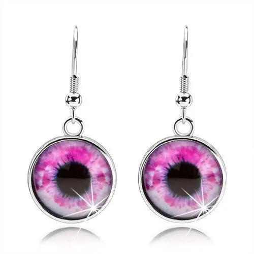Okrągłe kolczyki, wypukłe szkło, oko w różowo-białym odcieniu, cabochon, kolor różowy