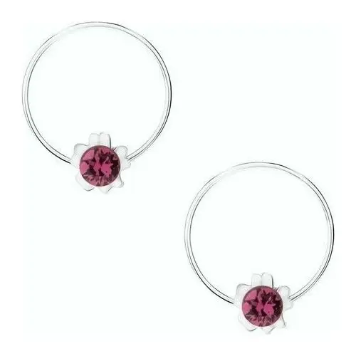 Okrągłe kolczyki ze srebra 925, fioletowy kwiatek, okrągły kryształ swarovski Biżuteria e-shop
