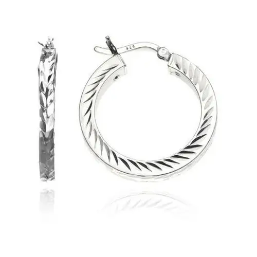 Okrągłe kolczyki ze srebra 925 - grawerowane łezki, 25 mm Biżuteria e-shop