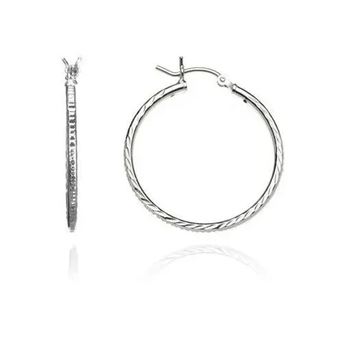 Okrągłe kolczyki ze srebra 925 - karby i ukośne nacięcia, 30 mm Biżuteria e-shop