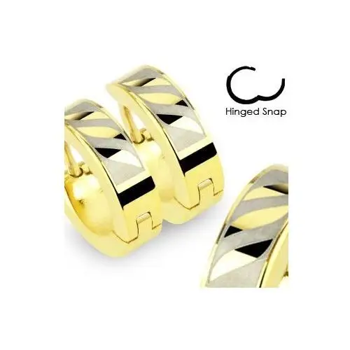 Okrągłe kolczyki ze stali 316l złotego koloru - trzy fale na ukos w szarym prostokącie Biżuteria e-shop