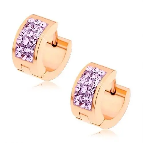 Biżuteria e-shop Okrągłe kolczyki ze stali chirurgicznej, miedziany kolor, fioletowe cyrkonie