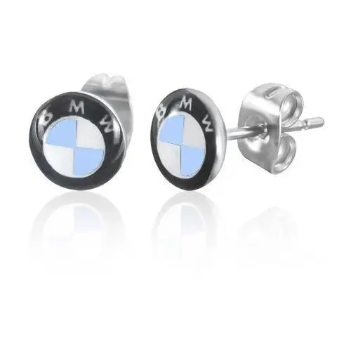 Biżuteria e-shop Okragłe kolczyki ze stali - jasnoniebieskie logo samochodu