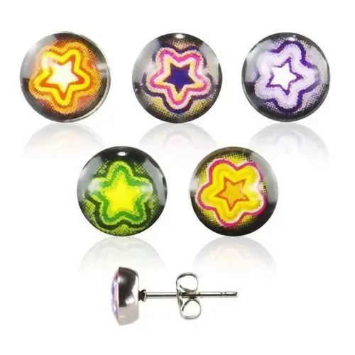Okrągłe kolczyki ze stali - kolorowa gwiazda - kolor: biało - fioletowy Biżuteria e-shop