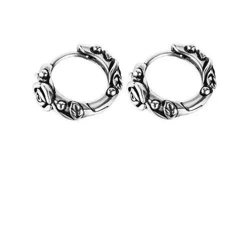 Biżuteria e-shop Okrągłe kolczyki ze stali - patynowana róża, srebrny kolor, zapięcie kajdankowe