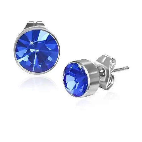 Okrągłe kolczyki ze stali wkrętki - ciemnoniebieska cyrkonia Biżuteria e-shop
